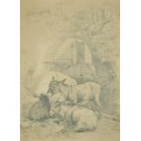 Circle of George Morland, Donkeys by a gypsy caravan, 16" x 11.5", along with two other unrelated