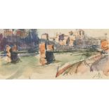 Hippolyte Lety (1878-1959) French, A pair of watercolour and pencil sketches of river scenes, one