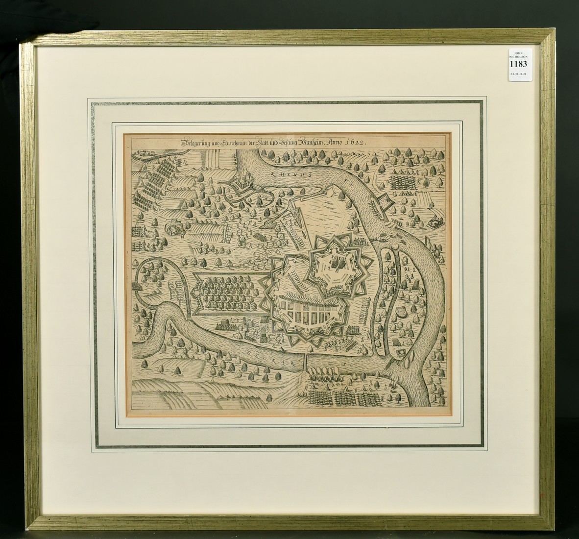 Belagerung und Einnehmun der Stadt und Vestung Manheim Anno 1622, a 17th Century engraving of the - Image 2 of 3