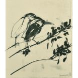 After Brett Whiteley, Australian, two birds on a branch, print, 13" x 10".