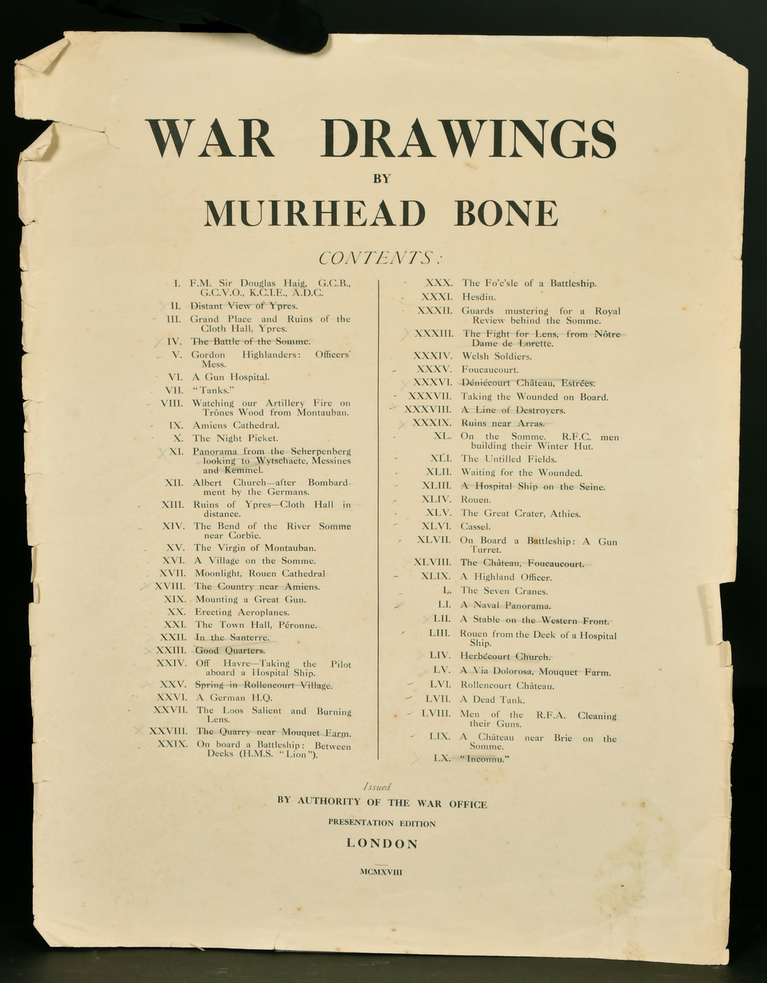 War Drawings by Muirhead Bone, Presentation Edition issued by the War Office, cover missing and some - Image 2 of 4