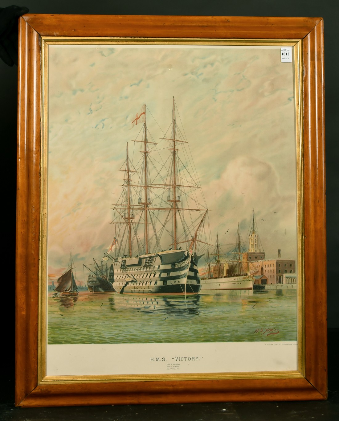 After William E Atkins, British 1842-1910- ''HMS Victory'', chromolithograph, published by J S - Image 2 of 3