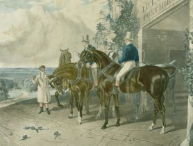 Charles Hunter after Herring, 'No. 2 Post Horses', hand coloured aquatint, 24.5" x 30.25", (a/f).