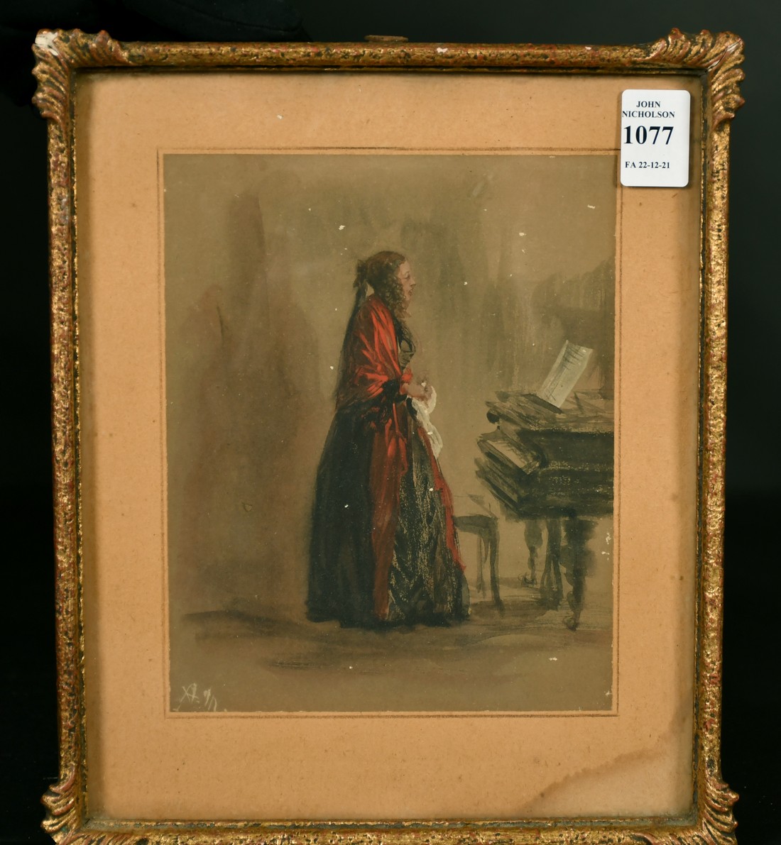 After Adolph Von Menzel, A lady by a piano, chromolithograph, 7" x 5.5", (a/f). - Image 2 of 3