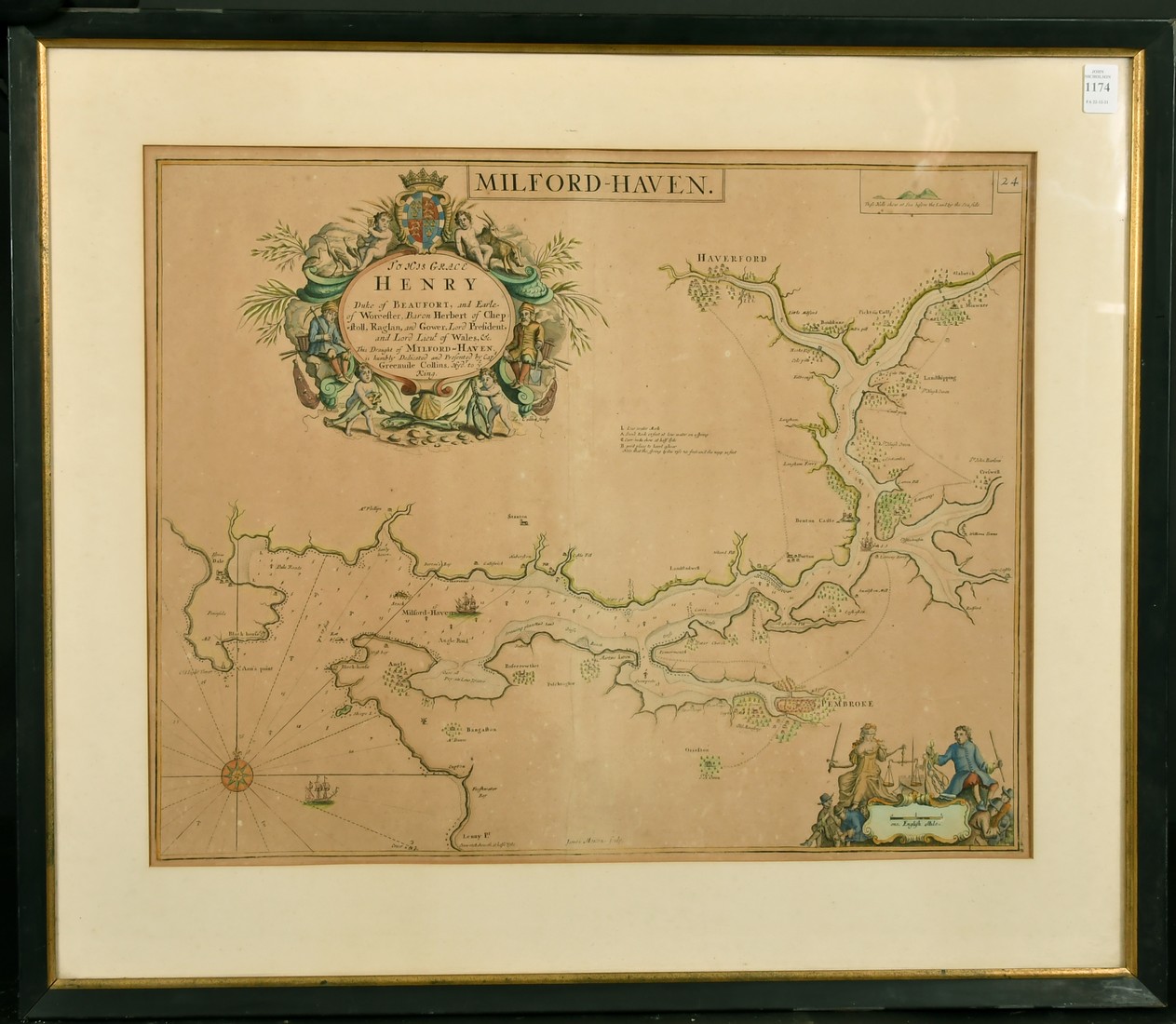 Greenuile Collins, A hand coloured engraved map/chart of Milford Haven, 18" x 22.75". - Image 2 of 3