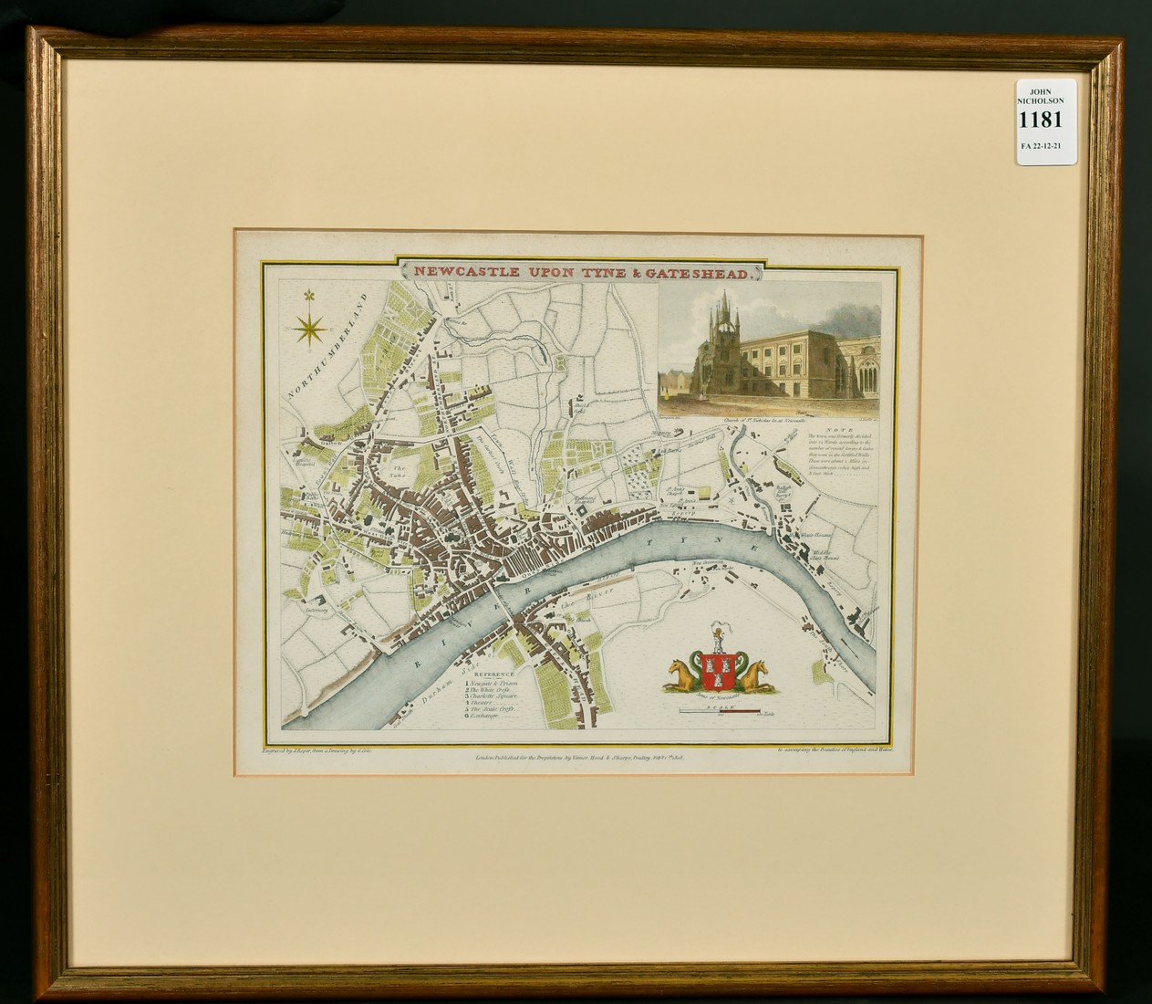 Newcastle Upon Tyne & Gateshead, by G. Cole & J. Roper circa 1810, hand coloured engraving, 7.75" - Image 2 of 3