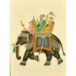 20th Century Indian School, figures on an elephant, mixed media, 7.75" x 5.75".