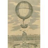 An engraving of an early balloon flight, 11" x 8".