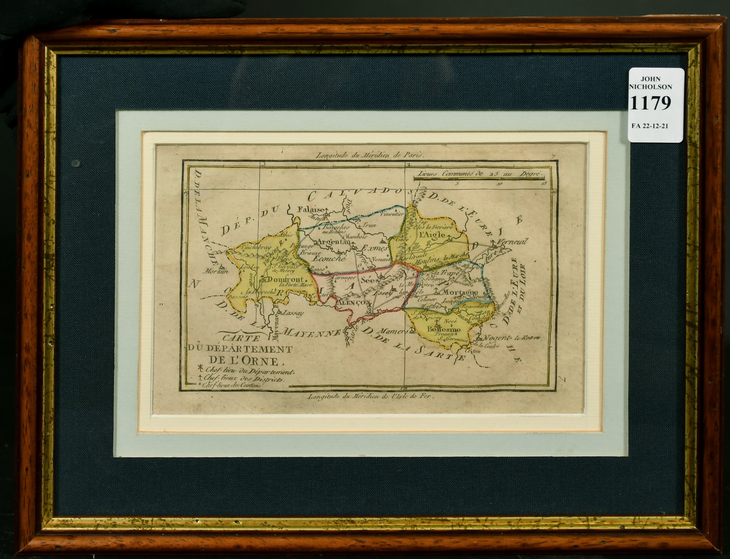 Carte du Departement de L'Orne, circa 1795, hand coloured engraving, 4.5" x 7". - Image 2 of 3