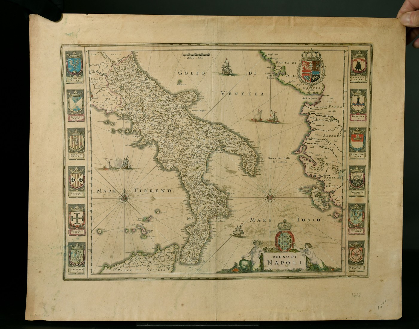 A 17th Century map 'Regno di Napoli', outline coloured, 15" x 19.5", along with 11 other maps, all - Image 2 of 4