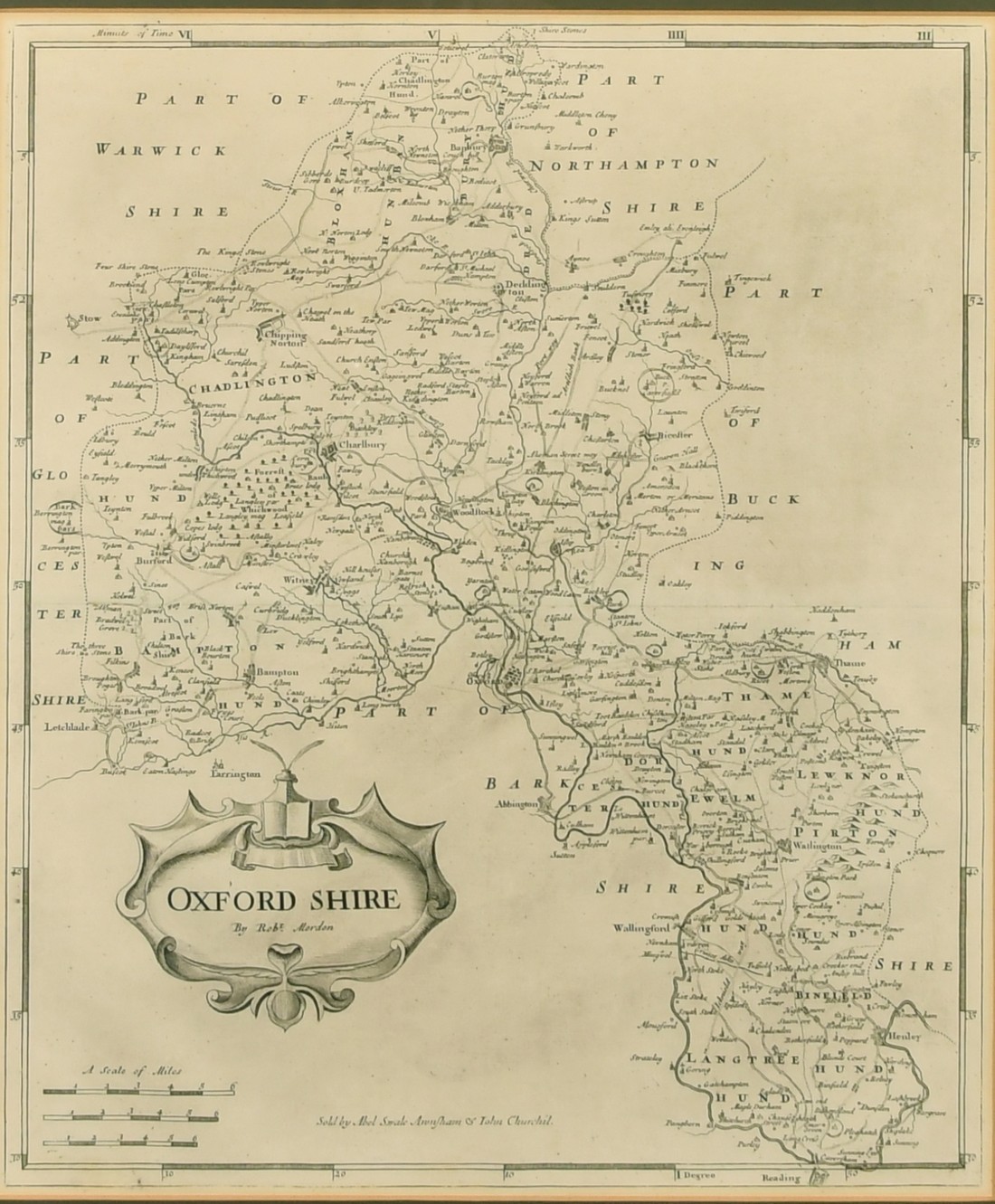 Oxfordshire, by Robert Morden, engraving, 18th Century, 17" x 14.25".