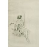 An etching of a female nude, indistinctly signed in the plate, 6.5" x 2", along with a similar