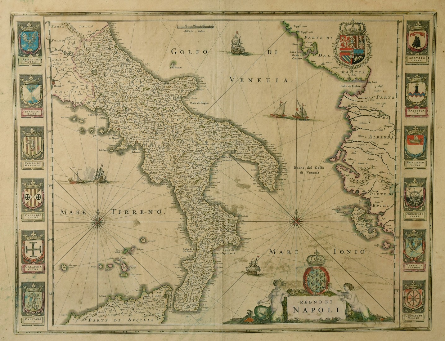 A 17th Century map 'Regno di Napoli', outline coloured, 15" x 19.5", along with 11 other maps, all