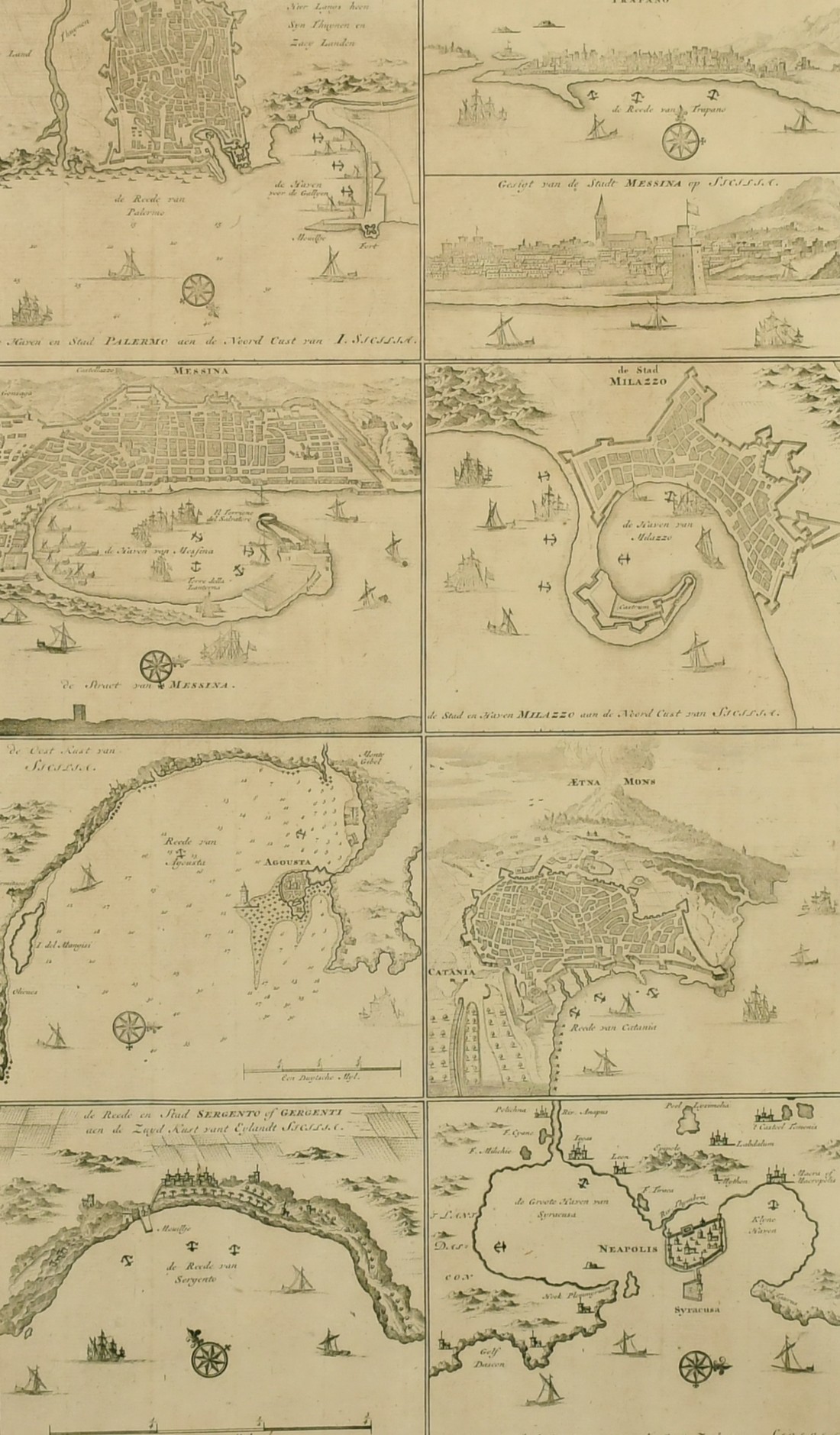 An 18th/19th Century engraved map of Sicilian ports and harbours, 20.5" x 12".