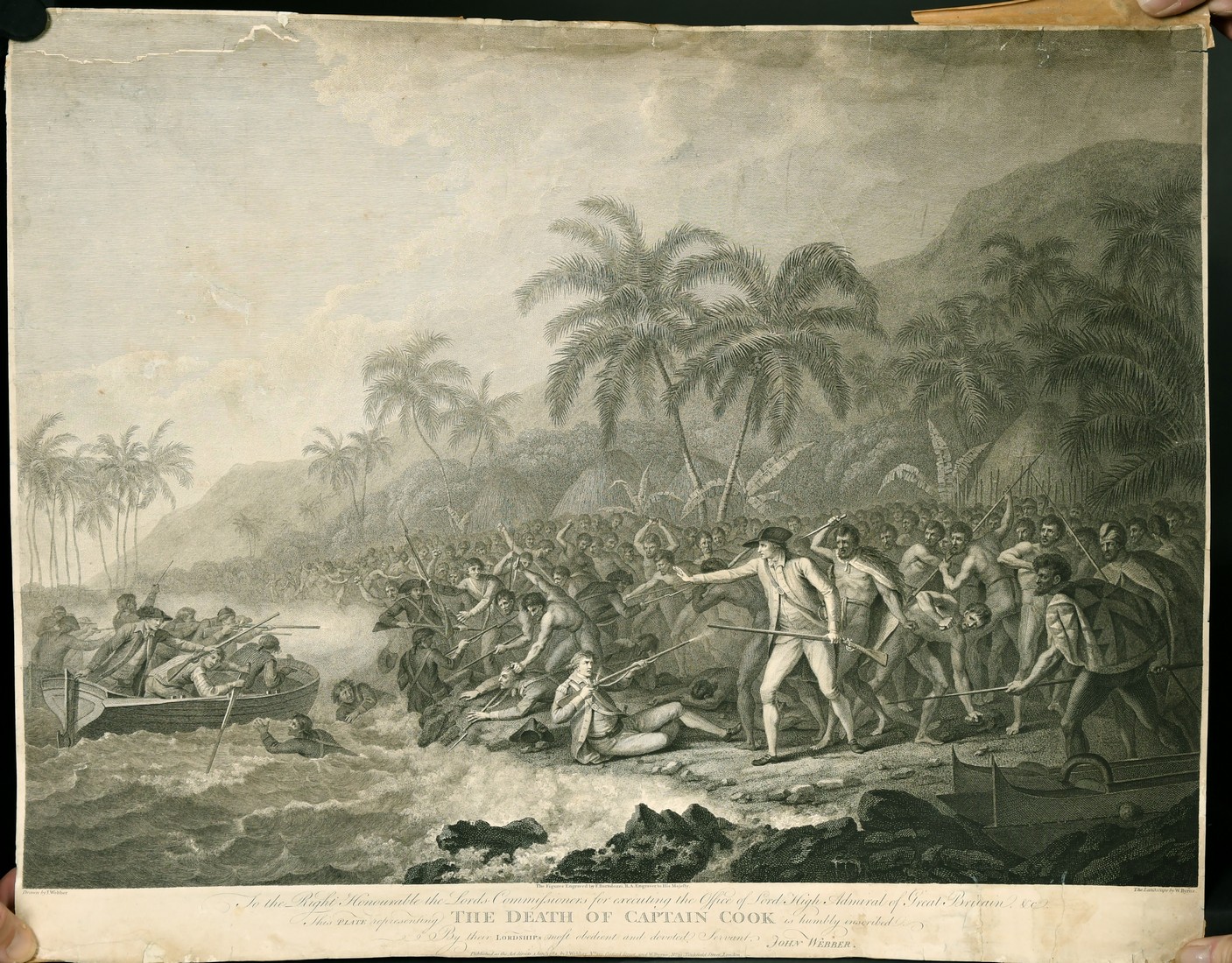 Bartolozzi after Webber, 'The Death of Captain Cook', an unframed engraving, rolled, 18" x 23", ( - Image 2 of 2