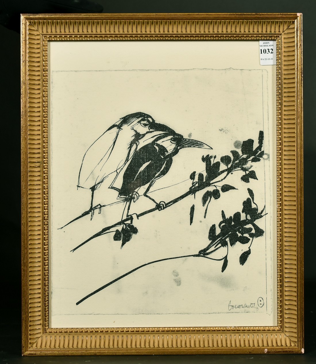 After Brett Whiteley, Australian, two birds on a branch, print, 13" x 10". - Image 2 of 4