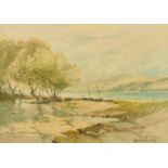 Circle of J.W. Carey, Seascape 'Kilkeel Harbour, County Down, Ireland', watercolour,inscribed verso,