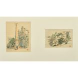 Early 20th Century, A set of four sketches of various scenes, all signed with an ink stamp, framed