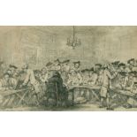 Thomas Rowlandson (1757-1827) British, etching of 'A Print sale', dated 1788, trade label verso,