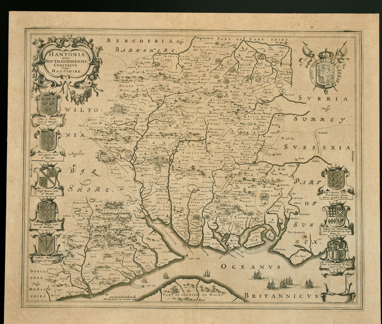 Johannes Blaeu, Hantonia sive Southantonensis comitatus vulgo Hant-shire, 17th Century, mounted, - Image 2 of 3