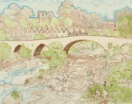 Alan Lumsden (b. 1937) 'Bridge on the Dee', colour etching, 16.25" x 20".