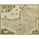 Somersettensis Comitatus: Somerset Shire, by Jan Jansson, hand coloured engraving, 17th Century,