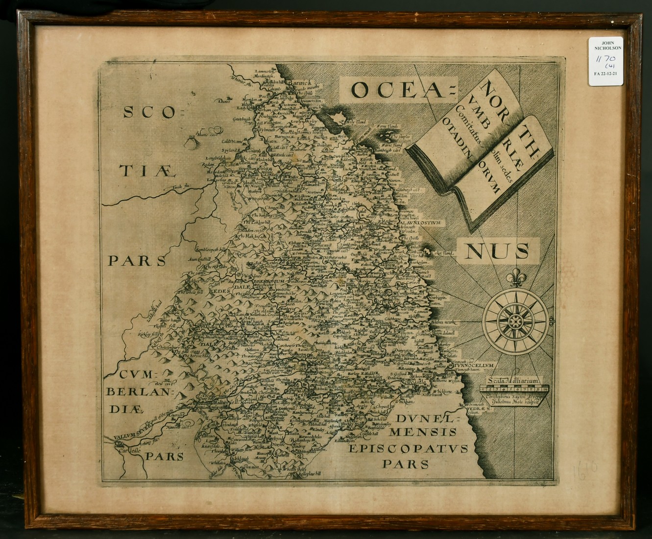 Christopher Saxton, engraved by William Hole, 'Northumbriae Comitatus olim sedes Otadinorum', 17th - Image 5 of 5