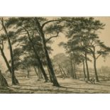 Circle of Whistler, Figures in a park, engraving, 7" x 10", (unframed).
