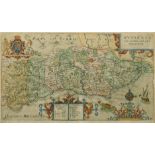 John Norden and William Kip, a hand-coloured map of Sussexia, 17th Century, hand colouring