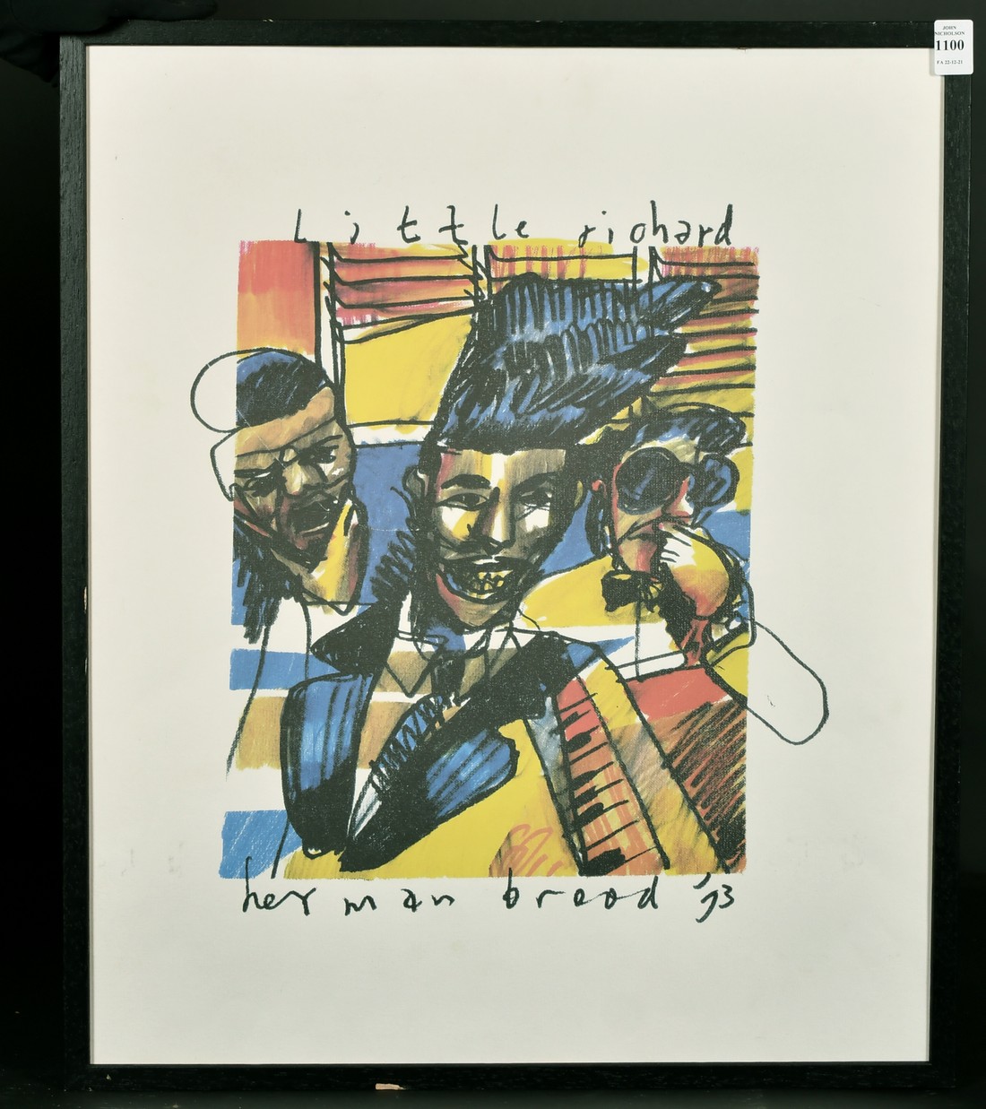 Herman Brood (1946-2001) Homage to 'Little Richard', print, signed and dated '93, 16.5" x 11.75". - Image 2 of 3