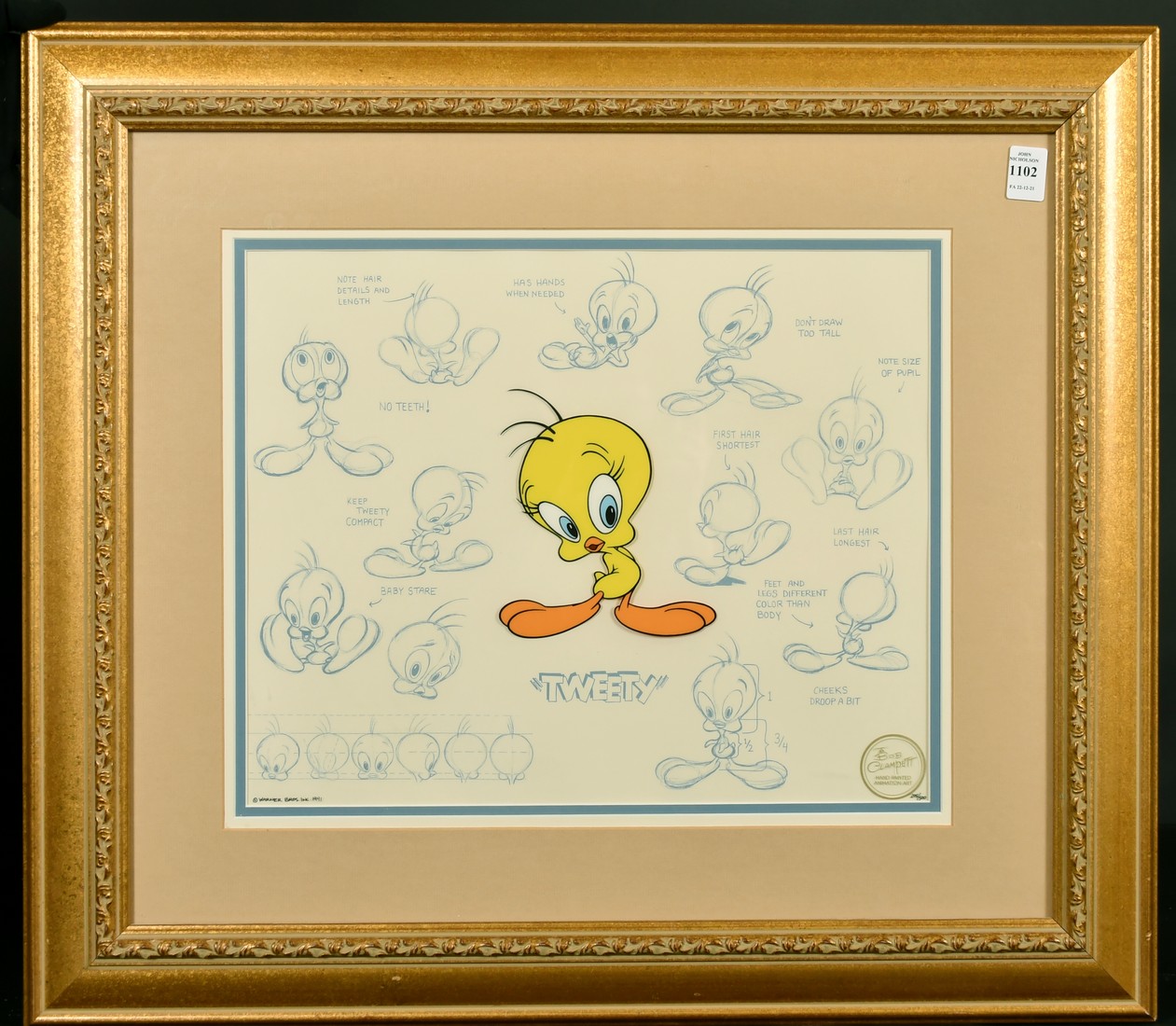 Warner Brothers Inc. 1991, 'Tweety', model series, hand painted animation art, by Bob Clampett, - Image 2 of 3