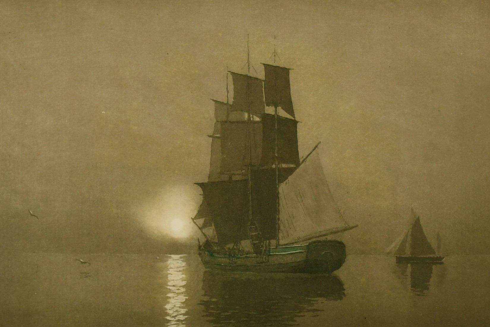 Claude Rowbotham (1864-1949) 'Becalmed', colour printed etching, signed in pencil, 6" x 9".