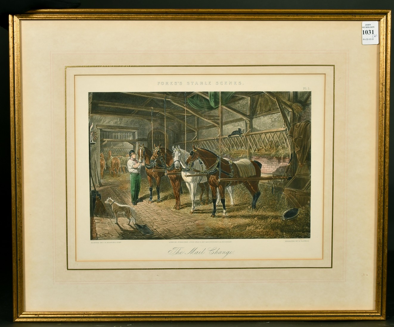 After Herring, Plate 1 'The Mail Change' and Plate 4 'The Team' from Fores's Stable Scenes, hand - Image 2 of 4