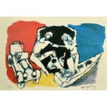 M F Hussain, a serigraph of dancing figures, signed and numbered 238/300 in pencil, 14" x 20", (