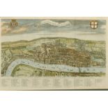 A View of London about the year 1560, by William Maitland, hand coloured engraving, 18th Century,