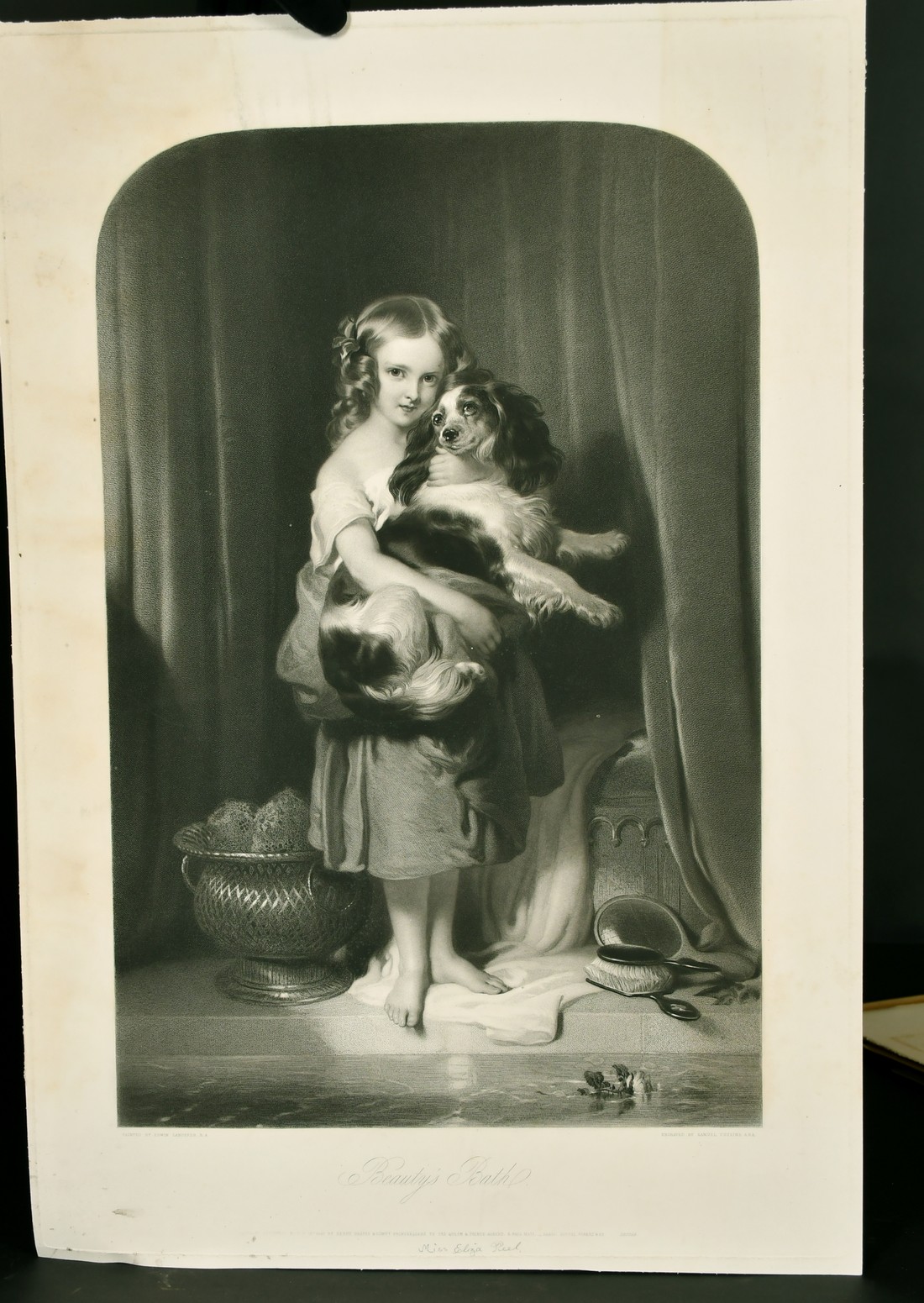 Samuel Cousins after Landseer, 'Beauty's Bath', a young girl holding a spaniel, mixed method - Image 2 of 3