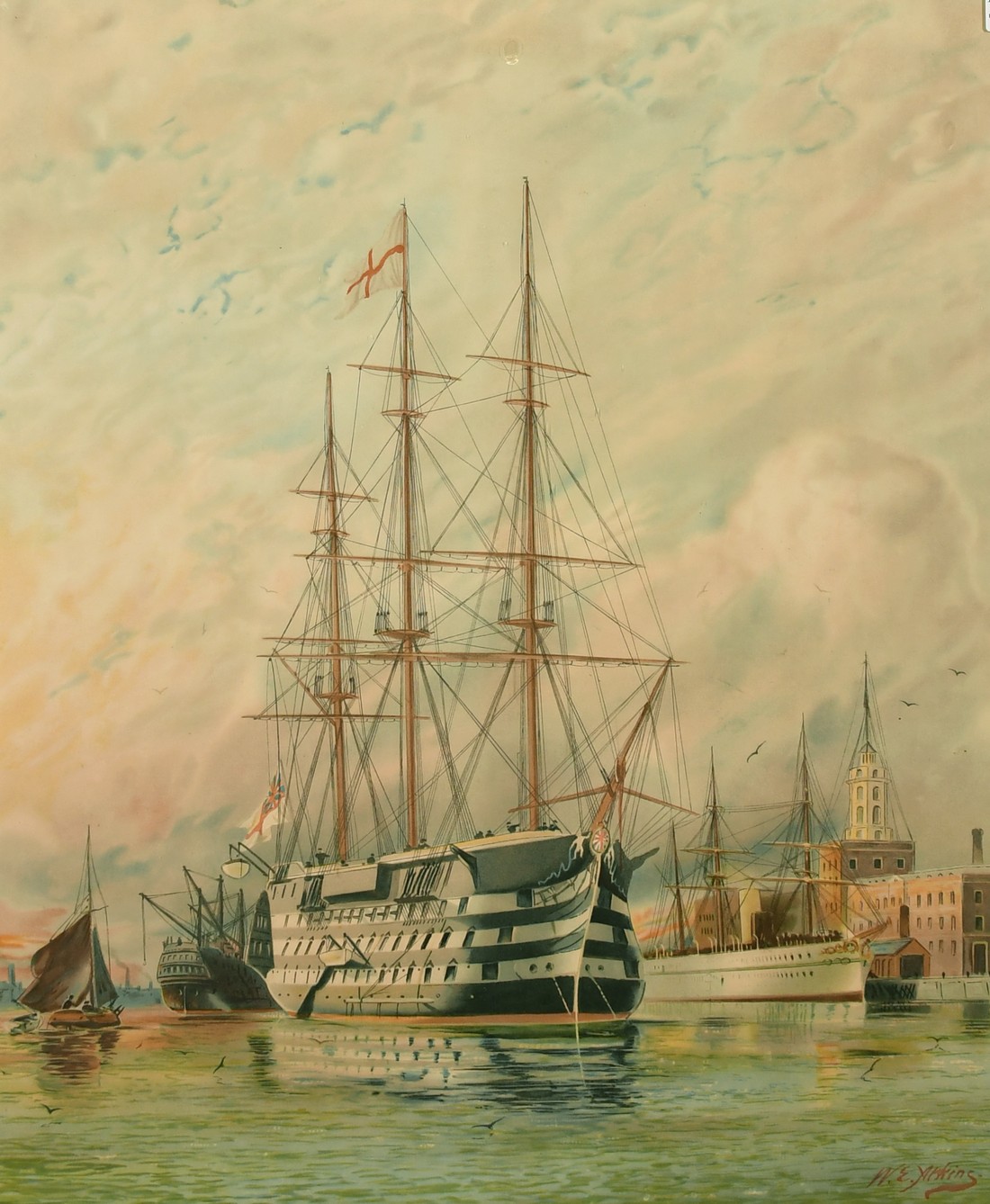 After William E Atkins, British 1842-1910- ''HMS Victory'', chromolithograph, published by J S