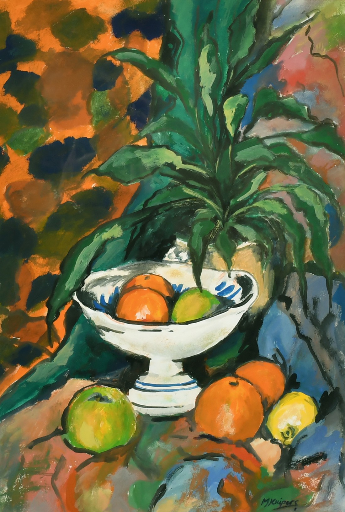 Maria Kuipers (20th Century), 'Bowl of Fruit', gouache, signed, label verso with title and dated