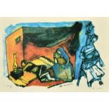 M F Hussain, a serigraph of a female figure in three positions, signed and numbered 238/300 in