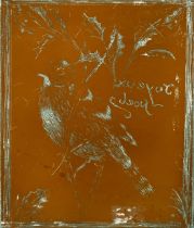'Joyeux Noel', an etching plate of a robin perched amongst holly, signed M. Alcock, 6" x 5".