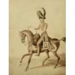 William Heath (1794-1840) British, a portrait of a mounted cavalry officer, watercolour, signed