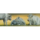 Mark Hulme, Charolais in the shade', watercolour, signed, label verso, 3.75" x 11.75".