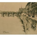 Eugene Bejot (1867-1931) French, Scene in Paris, etching, signed in pencil, 7" x 8" and a small