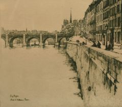 Eugene Bejot (1867-1931) French, Scene in Paris, etching, signed in pencil, 7" x 8" and a small