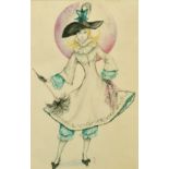 20th Century School, a study for a costume design, a female figure standing before a moon,