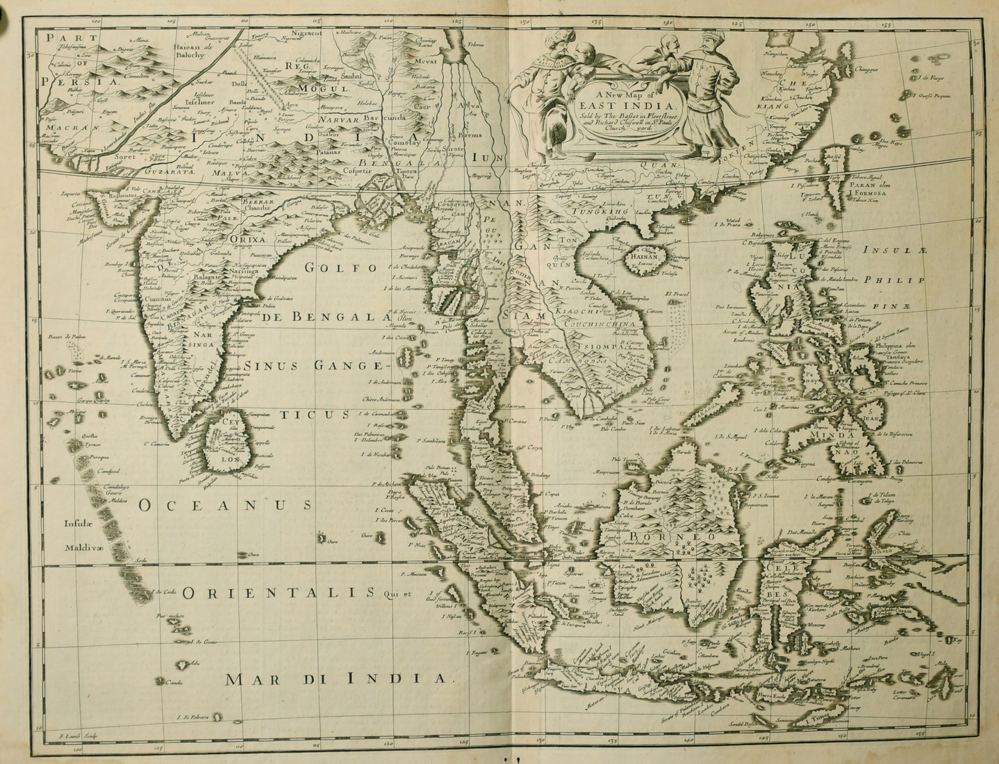 John Speed engraved by F. Lamb, 'A New Map of East India', 17th Century,17.5" x 22", (unframed).