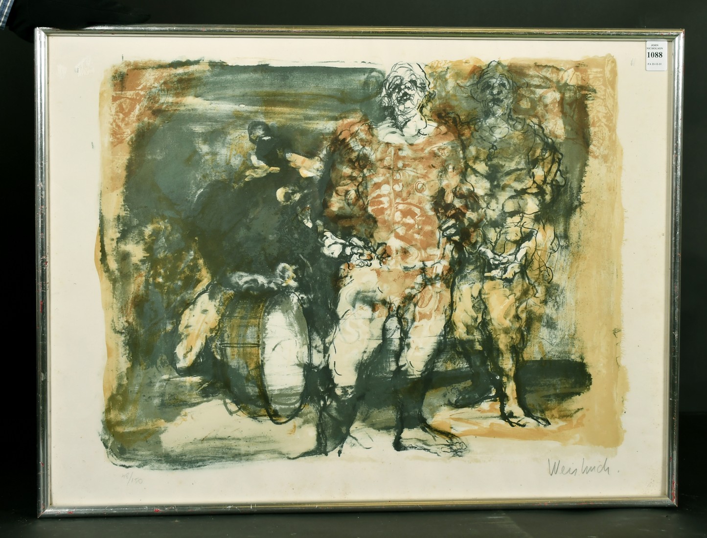 Claude Weisbruch (1927-2014), Figures and a drum, lithograph, signed and numbered 48/150 in - Image 2 of 4