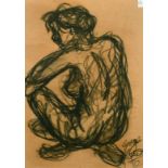Georges Lister, Circa 1980, a charcoal study of a crouching female nude figure, signed and dated,