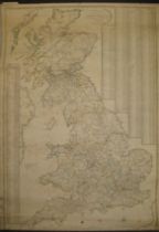 [MAP] CHEYNE (N.) Roads of Great Britain, hand-col'd map mounted on wooden roller, 29 x 21 ins,