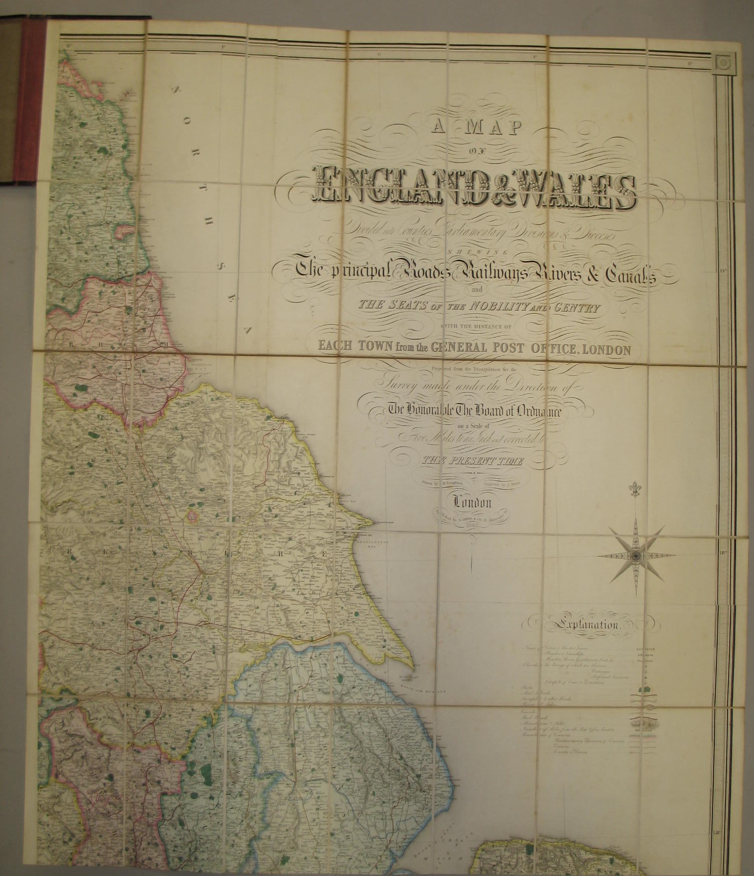 [MAP] "Lewis's Map of England & Wales," 4 divisions / sheets, each 41.5 x 35 ins, folding into